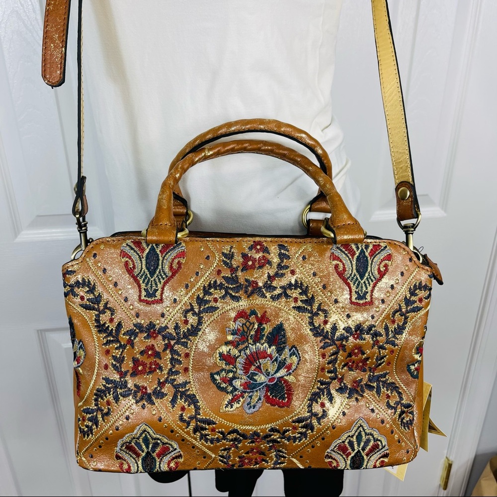 PATRICIA NASH crossbody tote Provincial Embroidery Collection ANGELIN Tan Gold - Picture 2 of 15